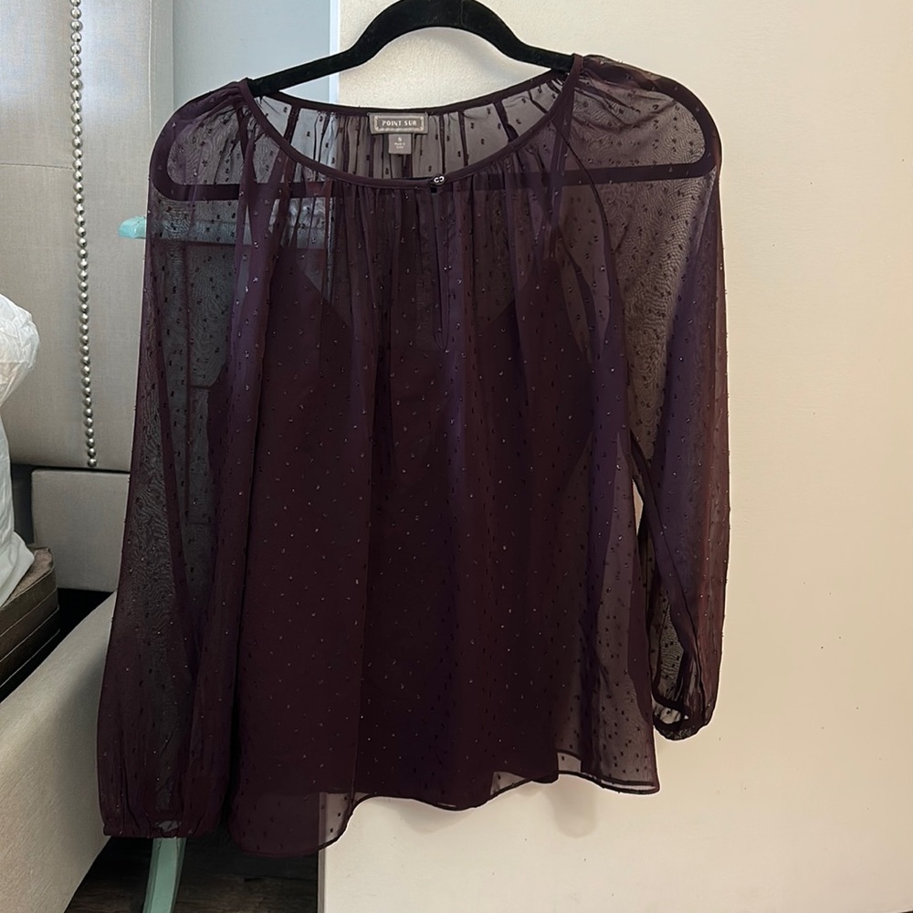Eggplant long sleeve sheer top